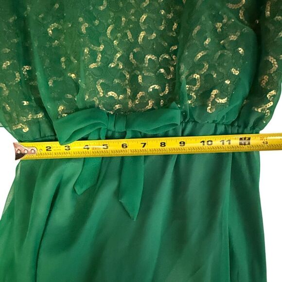 Mike Benet Formals Gorgeous Vintage 70s Emerald Green Chiffon Long Dress Size 14 - Picture 10 of 11